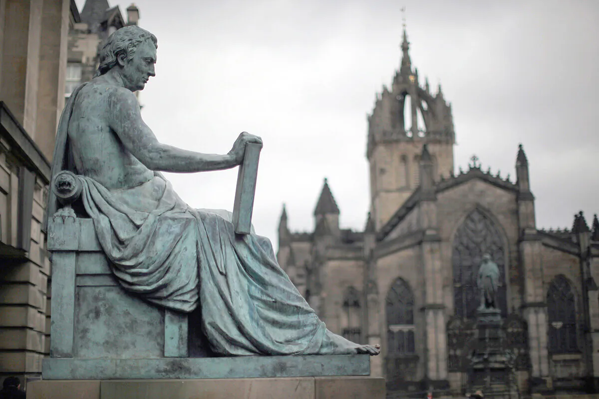 The statue of philosopher David Hume on the Royal Mile in Edinburgh, Scotland, on February 21, 2012. (Photo by Jeff J Mitchell/Getty Images)