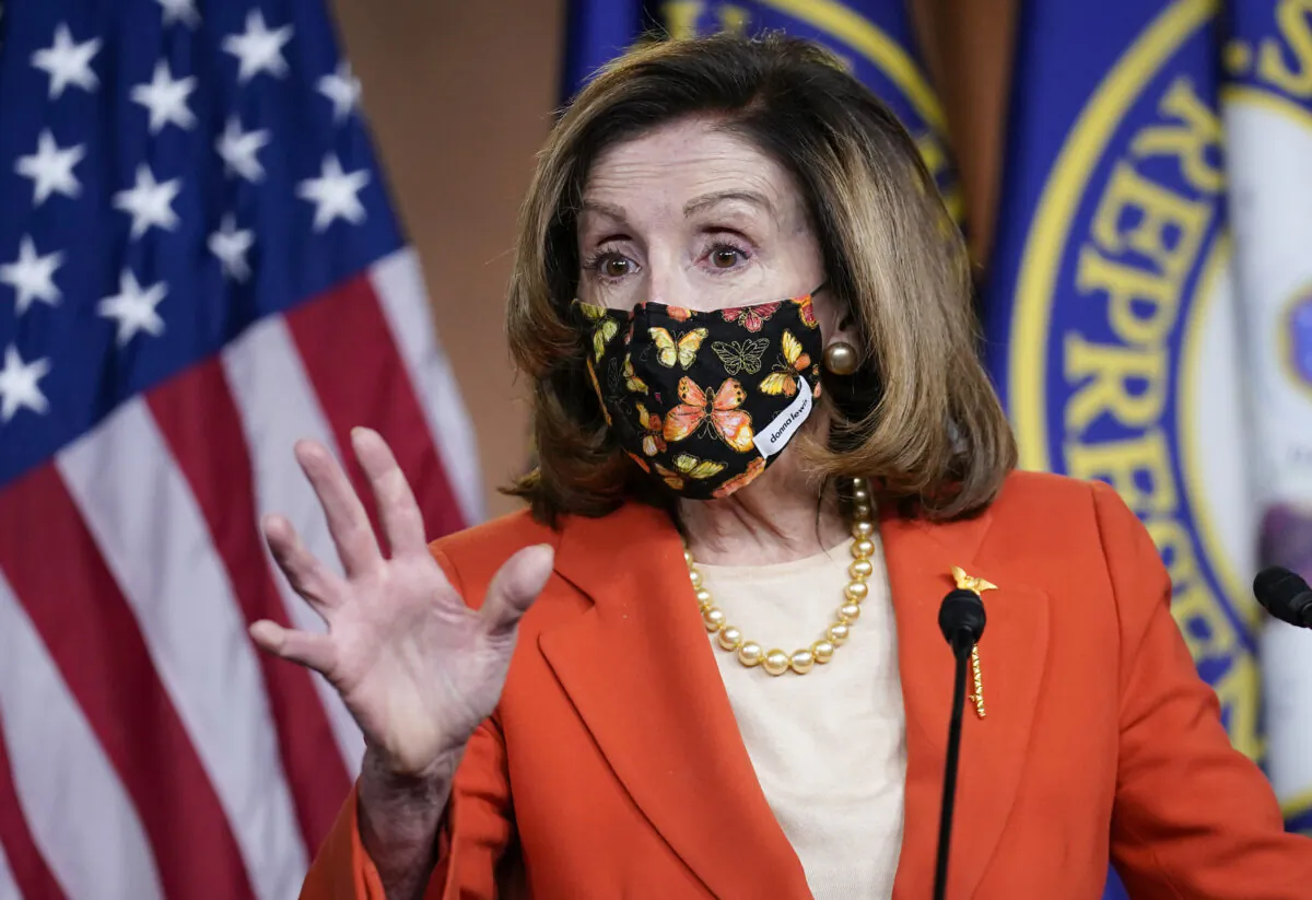 House Speaker Nancy Pelosi (D-Calif.) speaks to reporters in Washington on Jan. 15, 2021. (J. Scott Applewhite/AP Photo)
