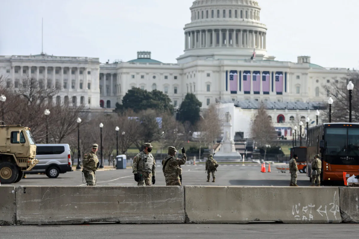 Security around the Capitol building in Washington on Jan. 15, 2021. (Charlotte Cuthbertson/The Epoch Times)
