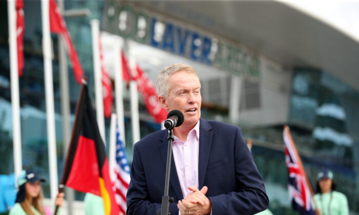 Australian Open Tournament Director Craig Tiley speaks at the Australian Open Welcome to Country and trophy arrival ceremony on day one of the 2020 Australian Open at Melbourne Park in Australia on Jan. 20, 2020. (Graham Denholm/Getty Images)