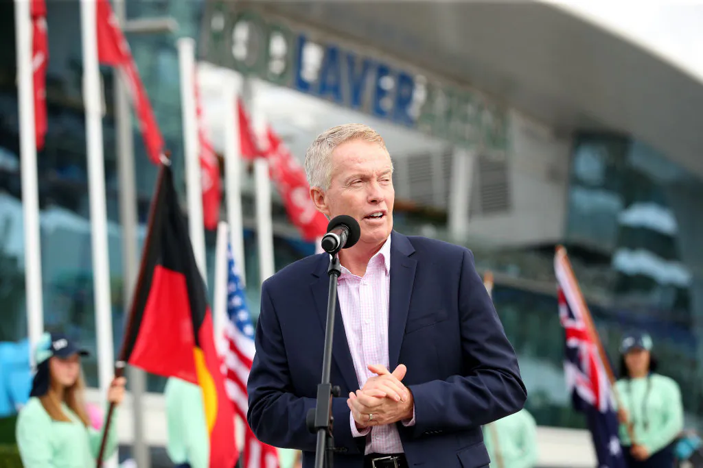 Australian Open Tournament Director Craig Tiley speaks at the Australian Open Welcome to Country and trophy arrival ceremony on day one of the 2020 Australian Open at Melbourne Park in Australia on Jan. 20, 2020. (Graham Denholm/Getty Images)
