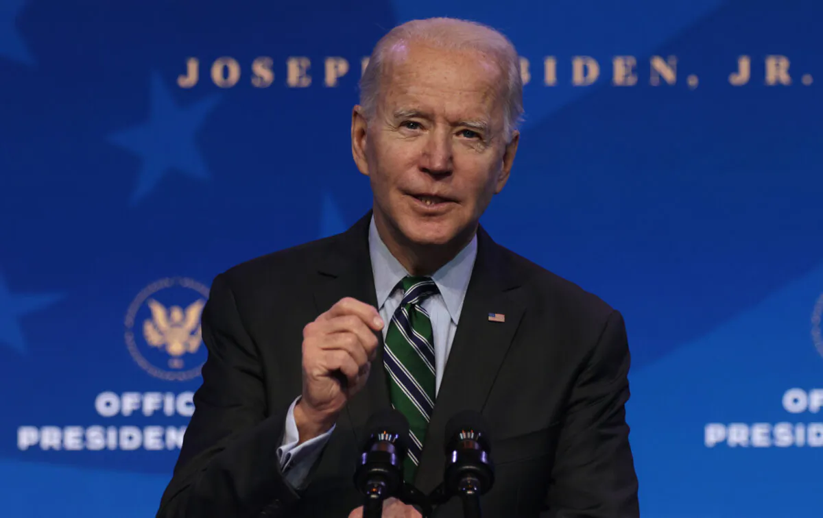 President-elect Joe Biden speaks during an announcement at the Queen theater in Wilmington, Delaware on Jan. 16, 2021. (Alex Wong/Getty Images)