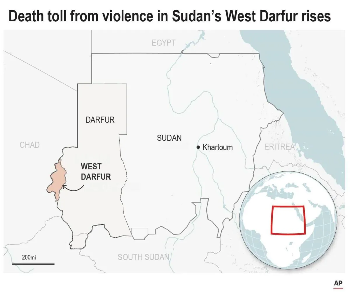 West Darfur on a map. (AP)