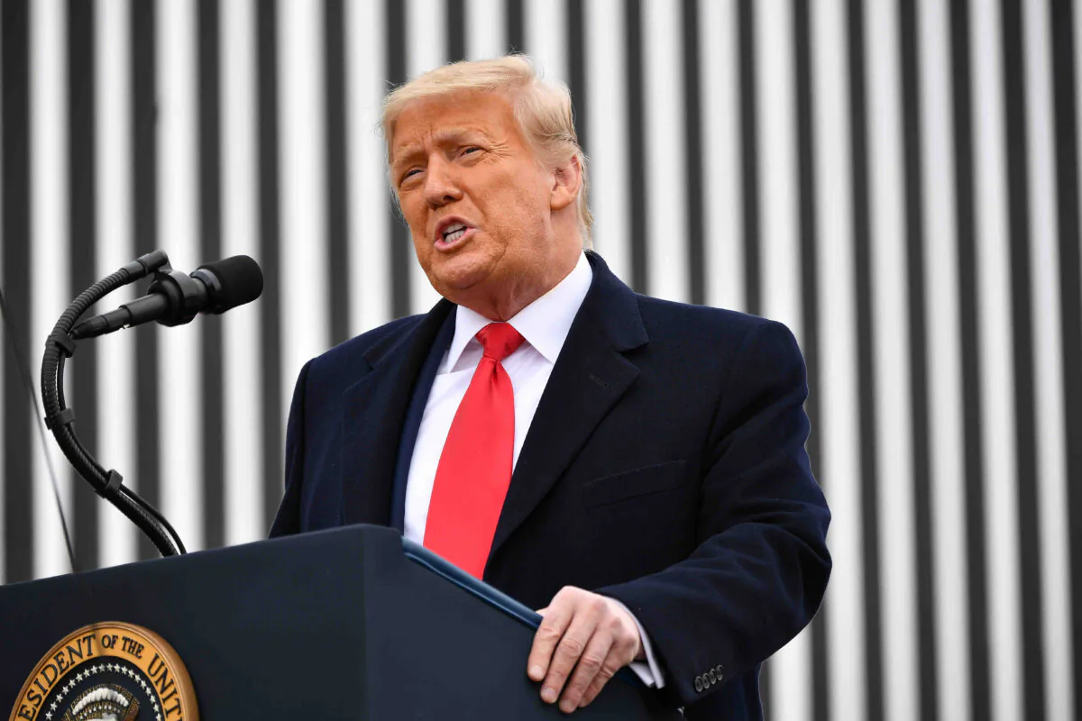 President Donald Trump speaks after touring a section of the border wall in Alamo, Texas on Jan. 12, 2021. (Mandel Ngan/AFP via Getty Images)