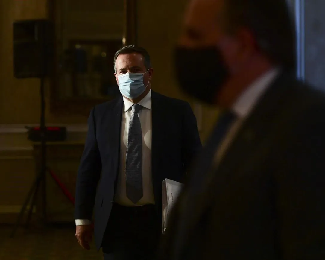 Alberta Premier Jason Kenney and Quebec Premier Francois Legault leave a press conference in Ottawa on Sept. 18, 2020. (Sean Kilpatrick/The Canadian Press)