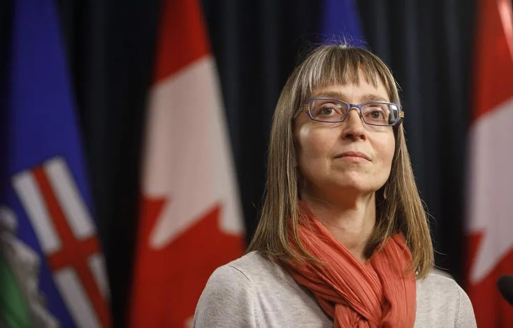 Alberta Chief Medical Officer of Health Dr. Deena Hinshaw updates media on the COVID-19 situation in Edmonton on March 20, 2020. (Jason Franson/The Canadian Press)