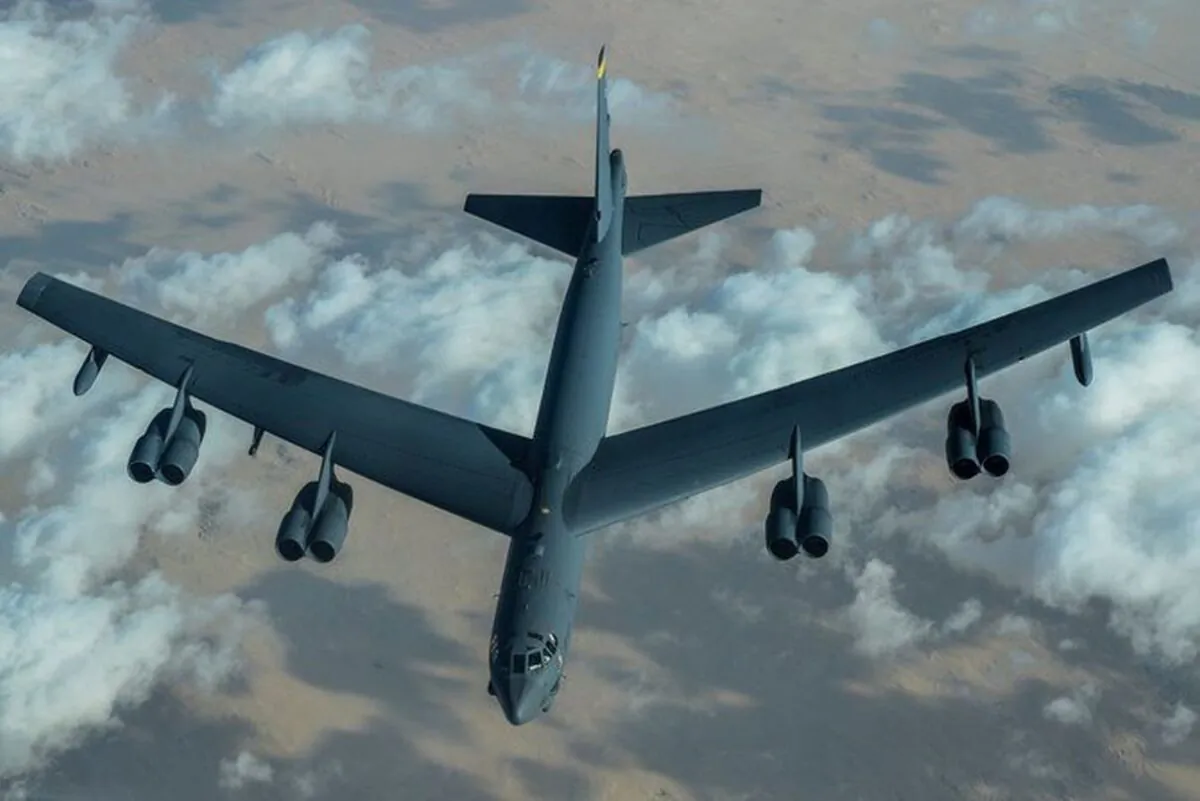 US Air Force B-52 Stratofortress after refuelling during a mission over the Middle East on Sunday. (US Air Force)
