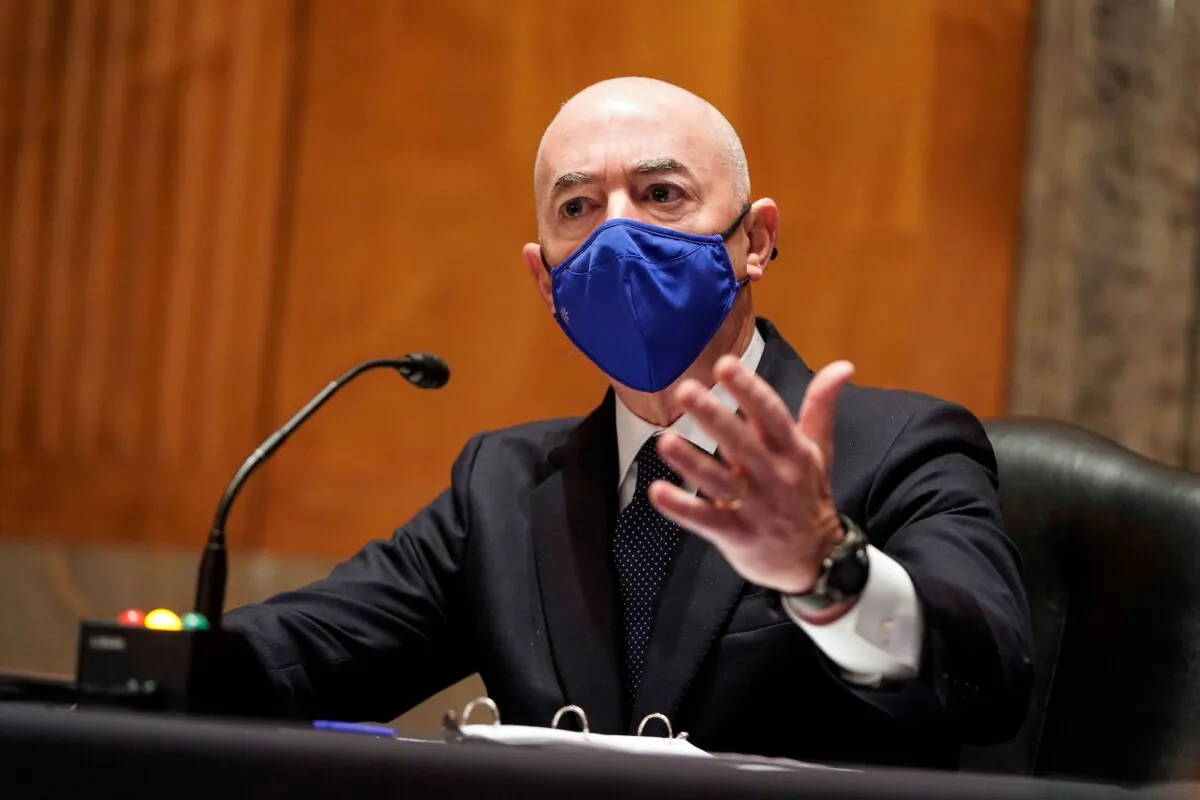 Alejandro Mayorkas testifies during his confirmation hearing in the Senate Homeland Security and Governmental Affairs Committee in Washington on Jan. 19, 2021. (Joshua Roberts/AFP via Getty Images)