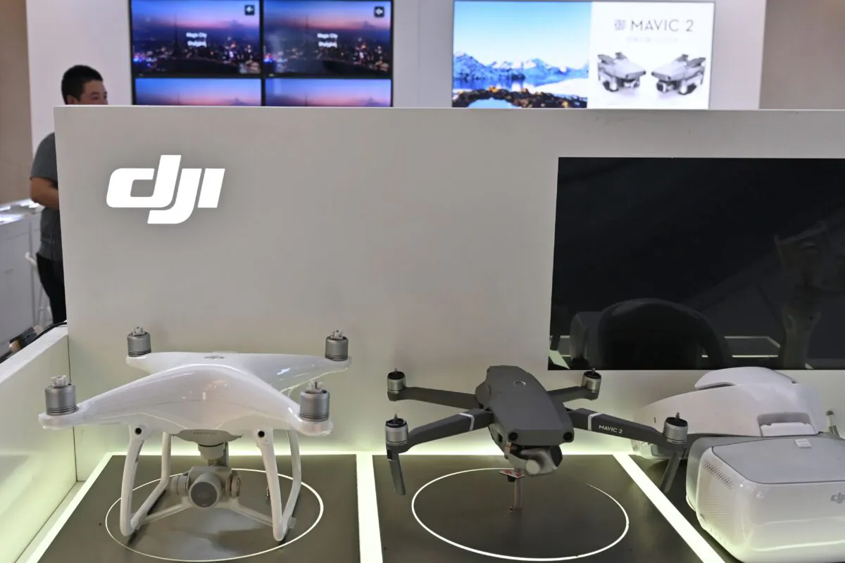 DJI drones are seen in a DJI store in Shanghai on May 22, 2019. (Hector Retamal/AFP via Getty Images)