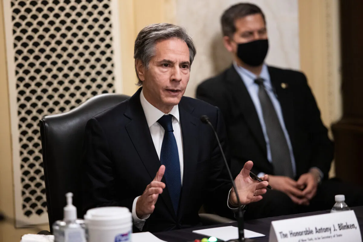 Nominee for U.S. Secretary of State Antony Blinken testifies at his confirmation hearing before the Senate Foreign Relations Committee in Washington on Jan. 19, 2021. (Graeme Jennings-Pool/Getty Images)
