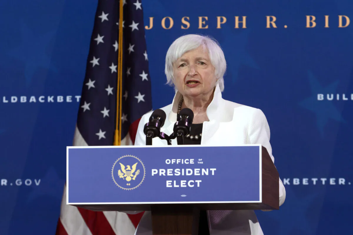U.S. Treasury Secretary nominee Janet Yellen speaks during an event to name then-President-elect Joe Biden’s economic team at the Queen Theater in Wilmington, Del., on Dec. 1, 2020. (Alex Wong/Getty Images)