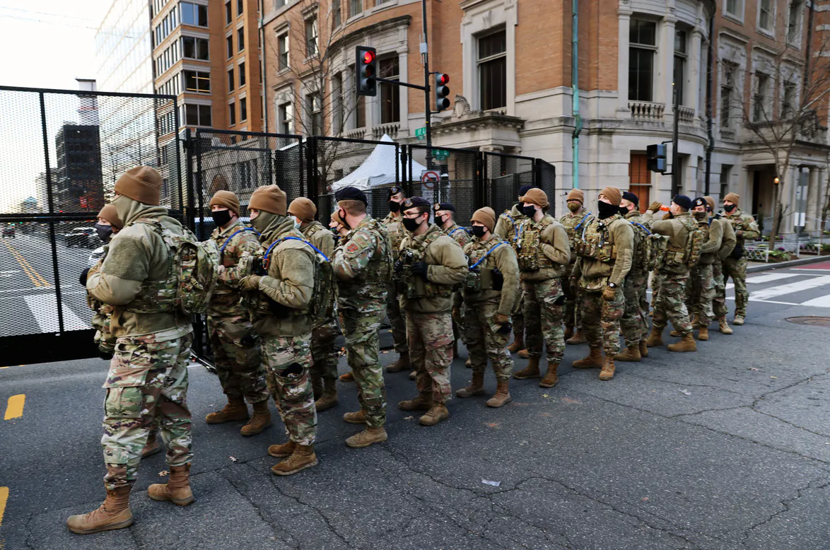 Members of the National Guard patrol the streets in Washington on Jan. 19, 2021. (Spencer Platt/Getty Images)
