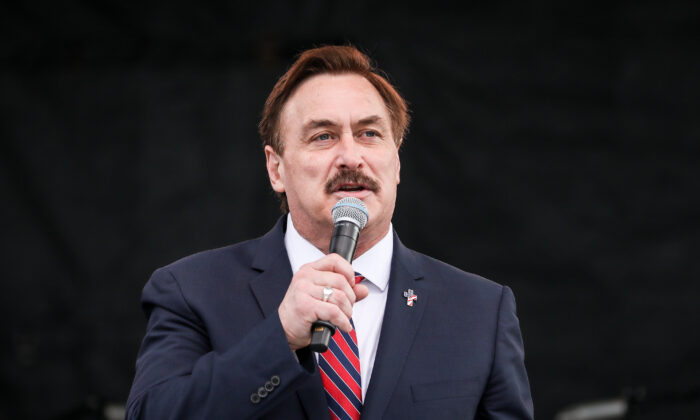 Mike Lindell, CEO of MyPillow, speaks at a National Prayer Rally on the National Mall in Washington on Dec. 12, 2020. (Samira Bouaou/The Epoch Times)