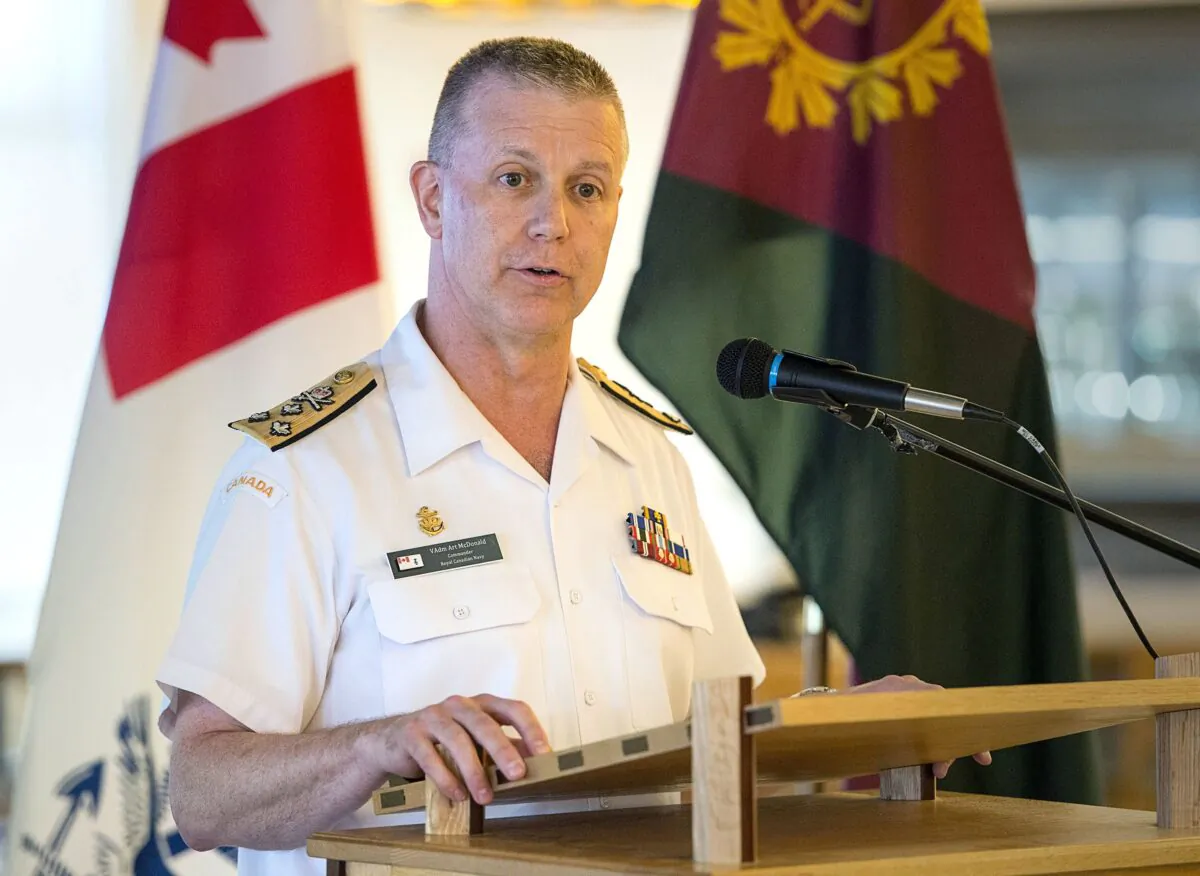 Admiral Art McDonald, then commander of the Royal Canadian Navy, gives a media briefing in Halifax on July 11, 2019. McDonald is the new chief of the defence staff, having taken over from Gen. Jonathan Vance on Jan. 14, 2020. (The Canadian Press/Andrew Vaughan)