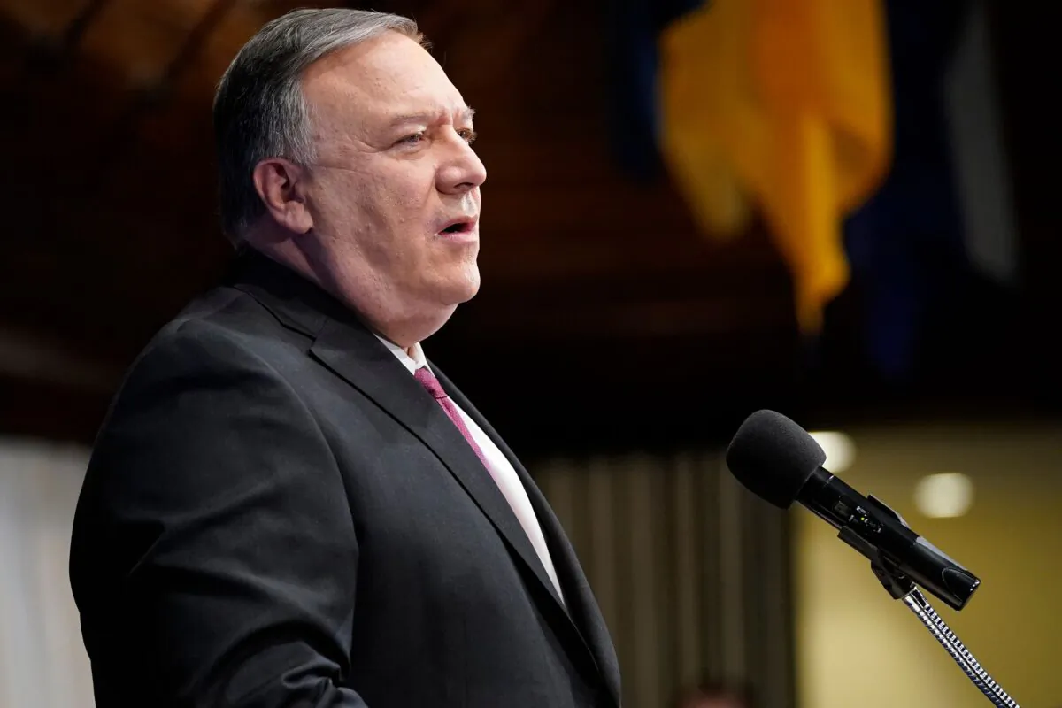 US Secretary of State Mike Pompeo speaks at the National Press Club in Washington, on Jan. 12, 2021. (Andrew Harnik/POOL/AFP via Getty Images)