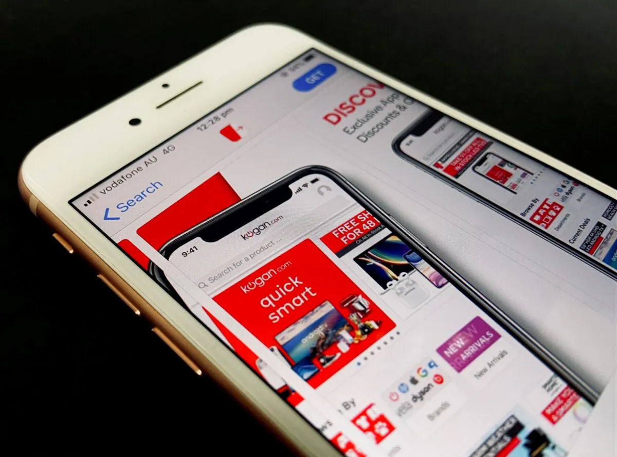 Kogan App store download page on Apple iPhone in Jan. 20, 2021 in Sydney, Australia. (The Epoch Times)