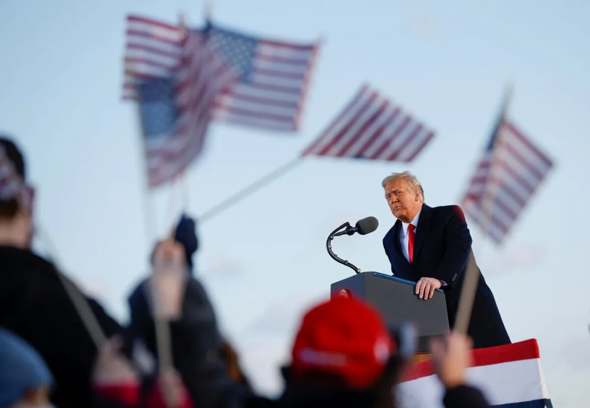 President Donald Trump speaks at the Joint Base Andrews, Md., on Jan. 20, 2021. (Carlos Barria/Reuters)