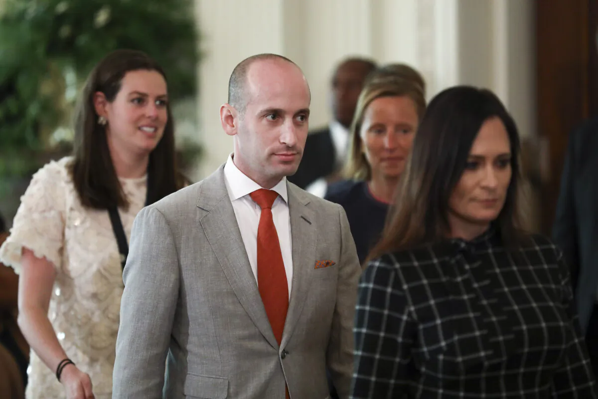 Stephen Miller, senior adviser to the president, attends a joint press conference with President Donald Trump and Australian Prime Minister Scott Morrison in the East Room of the White House in Washington on Sept. 20, 2019. (Charlotte Cuthbertson/The Epoch Times)