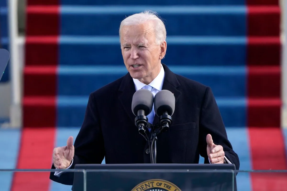 President Joe Biden delivers his Inauguration speech after being sworn in as the 46th President at the U.S. Capitol, on Jan. 20, 2021. (Patrick Semansky/AFP via Getty Images)
