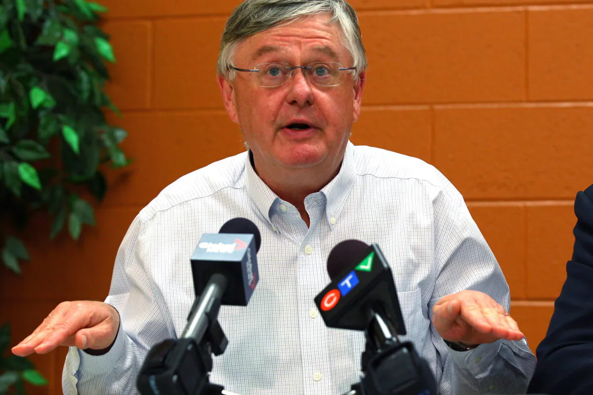 Dr. Richard Schabas, medical officer of health for Hastings and Prince Edward County, speaks to media at Quinte Health Care hospital in Belleville, Ont., on, Oct. 13, 2014. (Lars Hagberg/The Canadian Press)