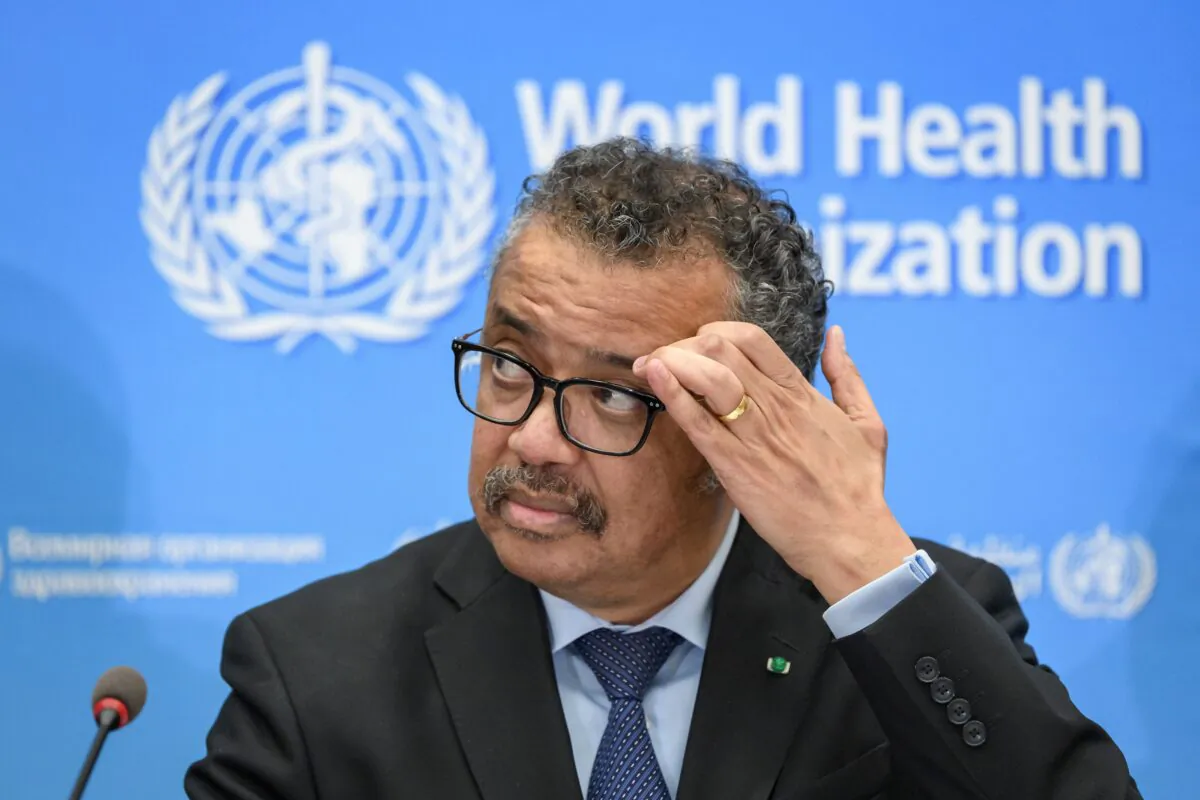 World Health Organization (WHO) Director-General Tedros Adhanom Ghebreyesus gives a press conference at Geneva's WHO headquarters on Feb. 24, 2020. (Fabrice Coffrini/AFP via Getty Images)