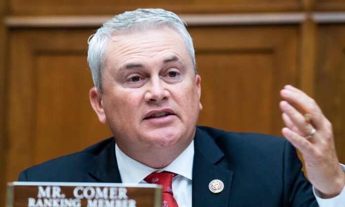 Rep. James Comer ( R-Ky.) questions Postmaster General Louis DeJoy during a House Oversight and Reform Committee hearing in Washington, on Aug. 24, 2020. (Tom Williams/POOL/AFP via Getty Images)