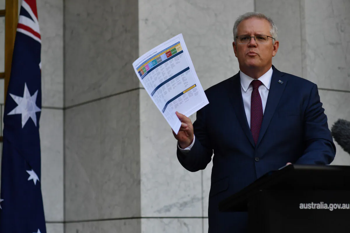 Prime Minister Scott Morrison holds a news conference on November 13, 2020 in Canberra, Australia. (Sam Mooy/Getty Images)