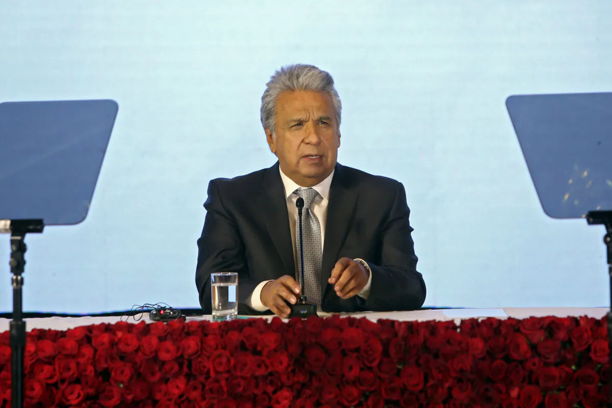 Ecuadorean President Lenin Moreno attends the signing of the first phase of the trade agreement between the United States and Ecuador, at the Carondelet Palace, in Quito, on Dec. 8, 2020. (CRISTINA VEGA RHOR/AFP via Getty Images)