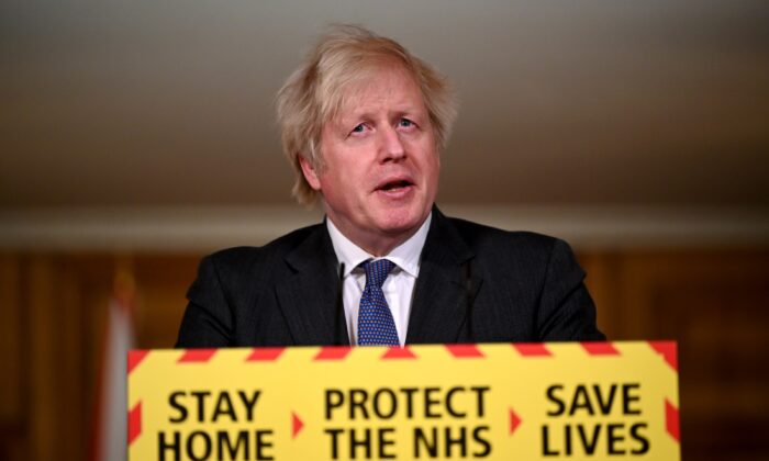 UK Prime Minister Boris Johnson speaks during a coronavirus press conference at 10 Downing Street, in London, England, on Jan. 22, 2021. (Leon Neal/Getty Images)