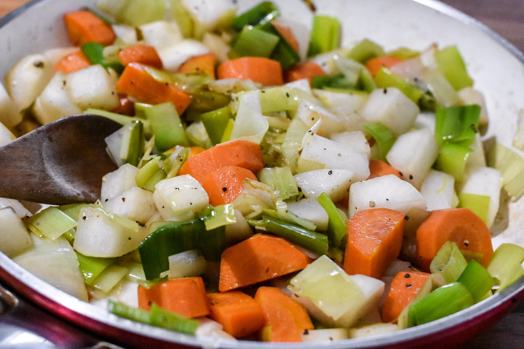 Garbure Soup - sautee vegetables in duck fat