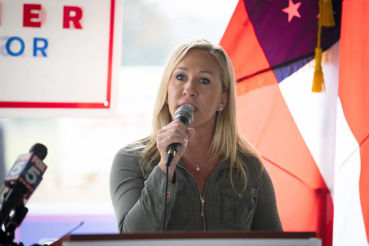 Then-Georgia Republican House candidate Marjorie Taylor Greene at a press conference in Dallas, Georgia on Oct. 15, 2020. (Dustin Chambers/Getty Images)