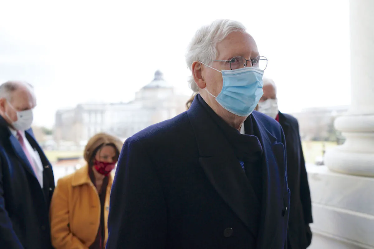 Senate Majority Leader Mitch McConnell (R-Ky.) after the presidential inauguration of Joe Biden in Washington, on Jan. 20, 2021. (Melina Mara/The Washington Post/POOL)