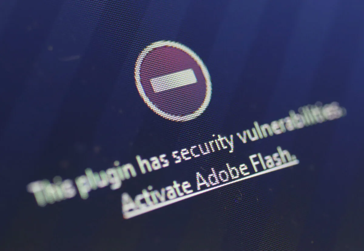 A window on an internet browser shows that it blocked the Adobe Flash plugin from activating due to a security issue, in Berlin, Germany, on July 14, 2015. (Sean Gallup/Getty Images)