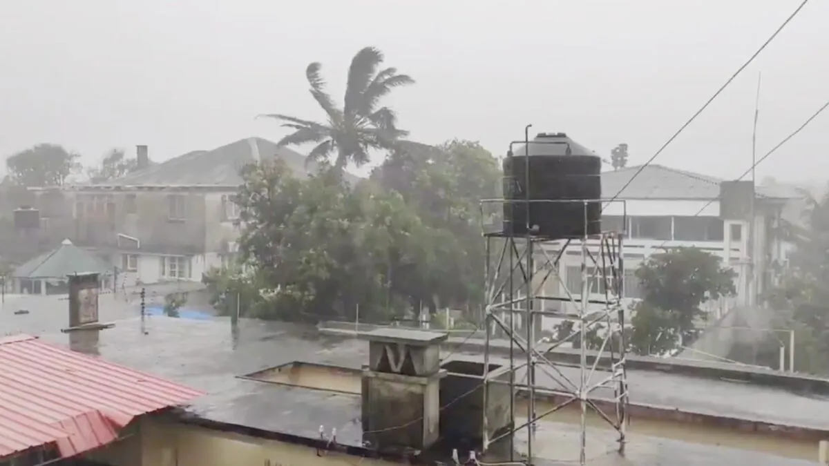 Rain falls before the landfall of cyclone Eloise in Beira, Mozambique, on Jan. 22, 2021. (Obtained from social media by Reuters)