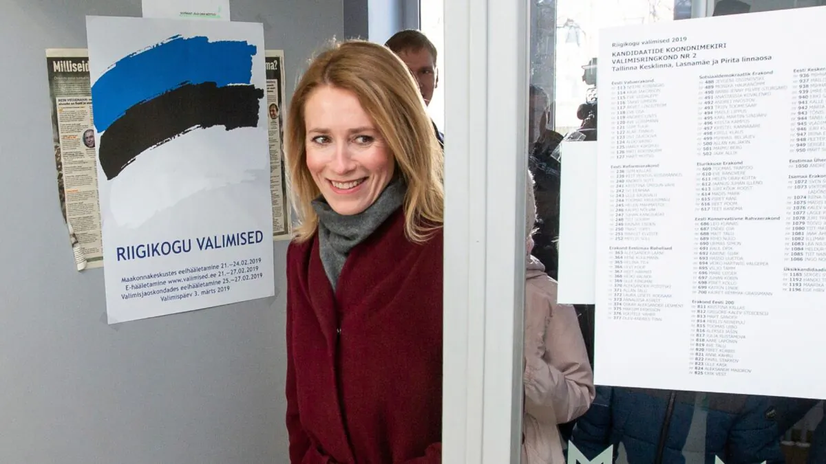 Chairwoman of the Reform Party Kaja Kallas arrives at a polling station during a parliamentary elections in Tallinn, Estonia, on March 3, 2019. (Raul Mee/AP Photo)