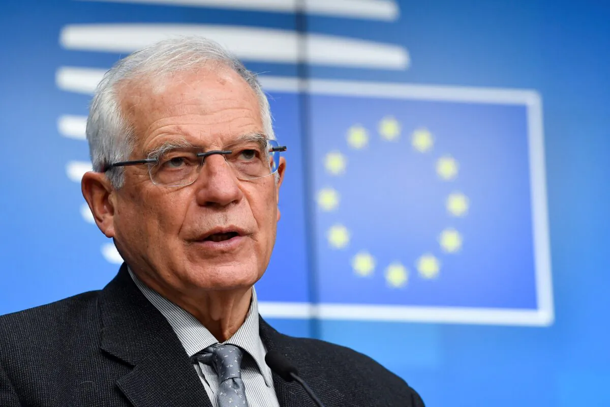 European Union foreign policy chief Josep Borrell talks to journalists during a news conference following an EU Foreign Affairs minister meeting at the European Council building in Brussels, on Jan. 25, 2021. (John Thys/Pool Photo via AP)