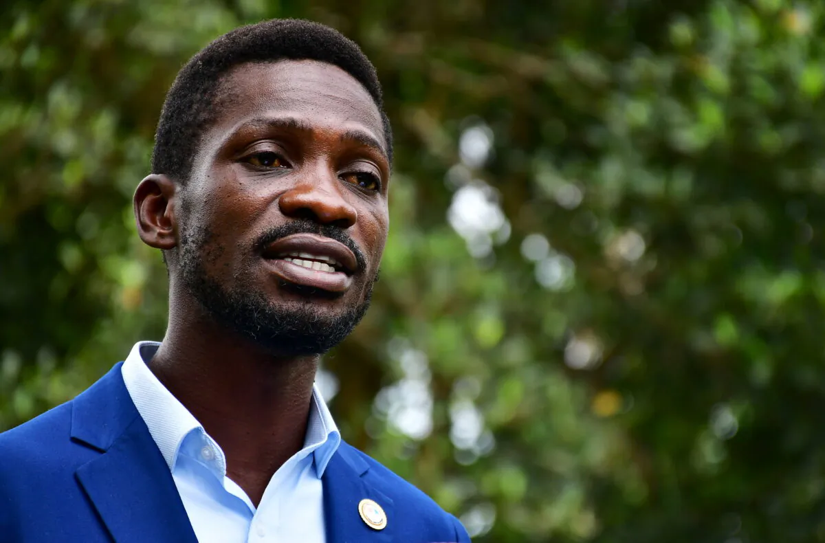 Ugandan presidential candidate and singer Bobi Wine addresses a news conference at his house in Magere neighbourhood of Kampala, Uganda, on Jan. 15, 2021. (Abubaker Lubowa/Reuters)