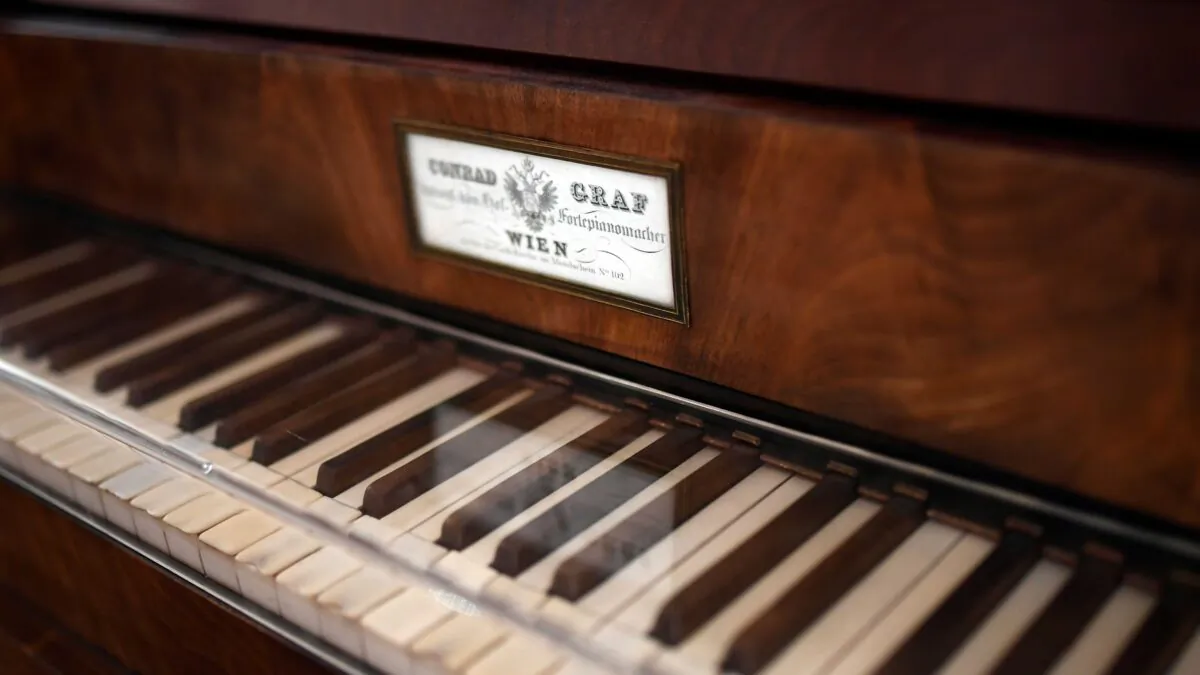 The keyboard of Beethoven's last grand piano, a pianoforte built by Viennese piano manufacturer Conrad Graf, is seen at the Beethoven House in Bonn, Germany, the native city of composer Ludwig van Beethoven, on Dec. 13, 2019. (Ina Fassbender/AFP via Getty Images)