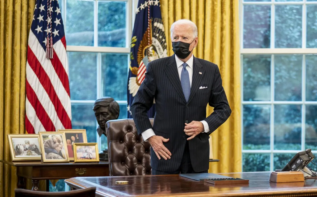 President Joe Biden in the Oval Office of the White House on Jan. 25, 2021. (Doug Mills-Pool/Getty Images)