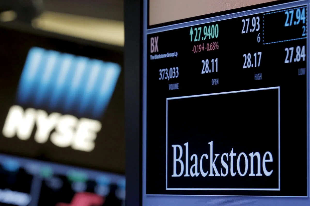 The ticker and trading information for Blackstone Group is displayed at the post where it is traded on the floor of the New York Stock Exchange (NYSE), on April 4, 2016. (Brendan McDermid/File Photo/Reuters)