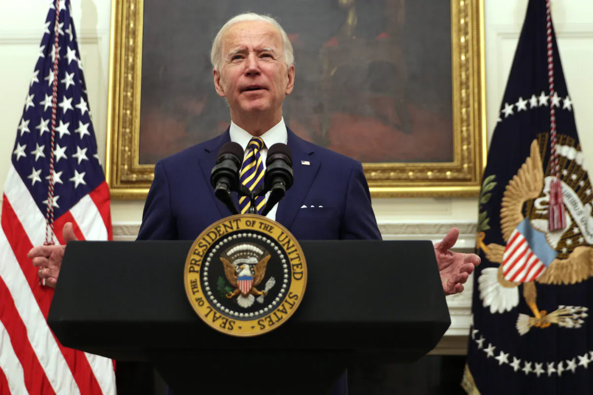 U.S. President Joe Biden speaks during an event on economic crisis in the State Dining Room of the White House on Jan. 22, 2021. (Alex Wong/Getty Images)