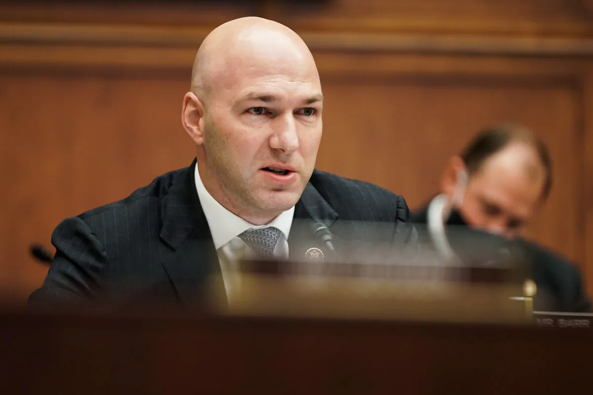 Rep. Anthony Gonzalez (R-Ohio) is seen during a House Financial Services Committee hearing in Washington, on Dec. 2, 2020. (Greg Nash/POOL/AFP via Getty Images)