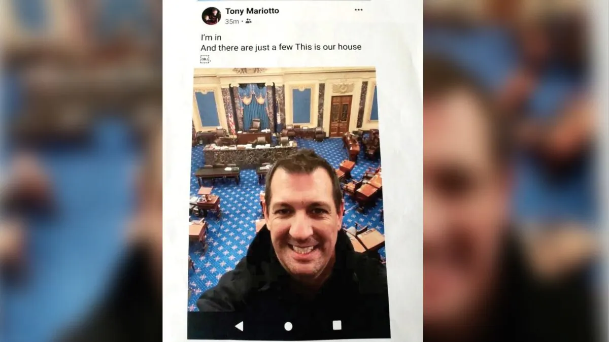A photo allegedly taken by Tony Mariotto inside the U.S. Capitol on Jan. 6, 2021, according to an FBI criminal complaint filed on Jan. 21, 2020. (FBI)