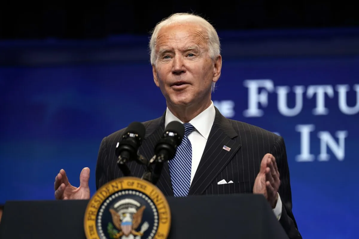 President Joe Biden speaks during an event in the South Court Auditorium on the White House complex in Washington on Jan. 25, 2021. (Evan Vucci/AP Photo)