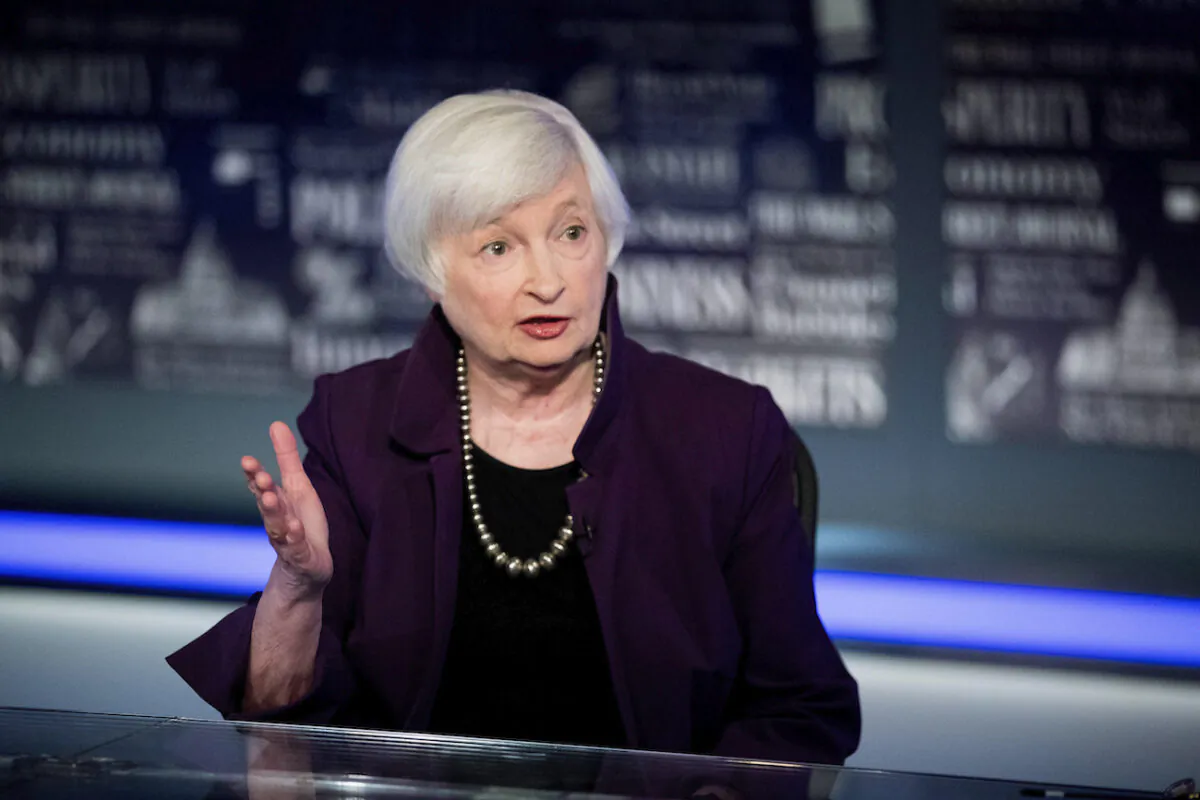 Janet Yellen speaks with FOX Business Network guest anchor Jon Hilsenrath in the Fox Washington Bureau in Washington on Aug. 14, 2019. (Andrew Harnik/AP Photo)