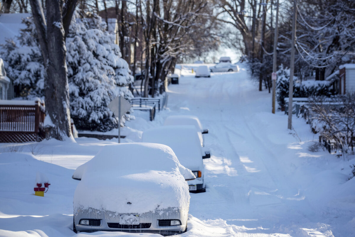 Snow covers cars