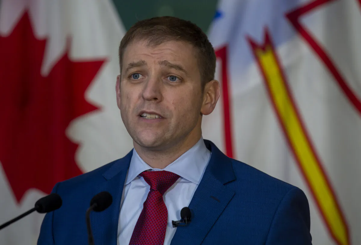 Newfoundland and Labrador Premier Andrew Furey at a press conference in the lobby of the Confederation Building in St. John’s, Canada, on Jan. 15, 2021. (Paul Daly/The Canadian Press)