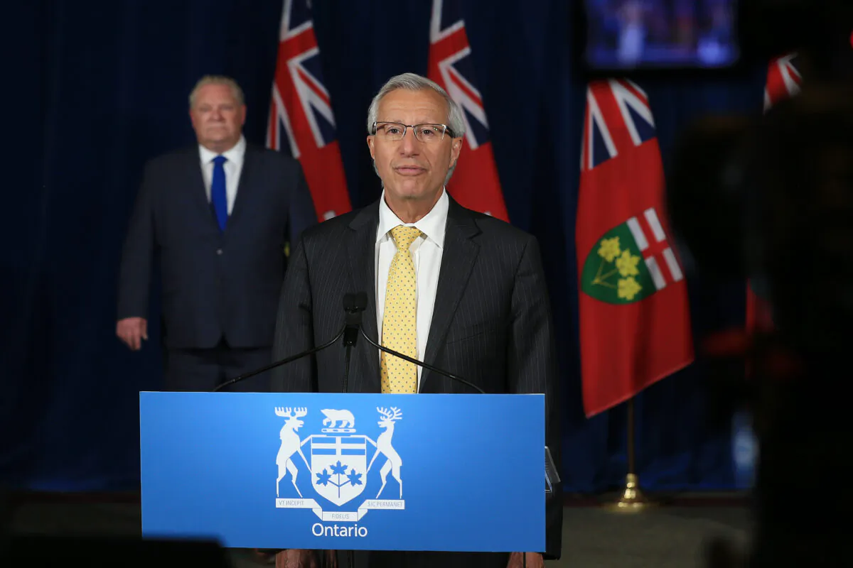 Ontario Minister of Economic Development, Job Creation and Trade Vic Fedeli speaks during the daily press briefing at Queen's Park in Toronto on June 2, 2020. (Rene Johnston - Pool/The Canadian Press)