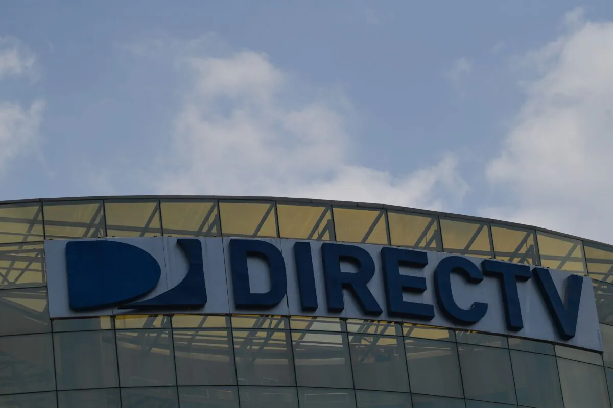 The DirecTV broadcast satellite service provider logo at its headquarters in Caracas, Venezuela, on May 19, 2020. (Federico Parra/AFP via Getty Images)