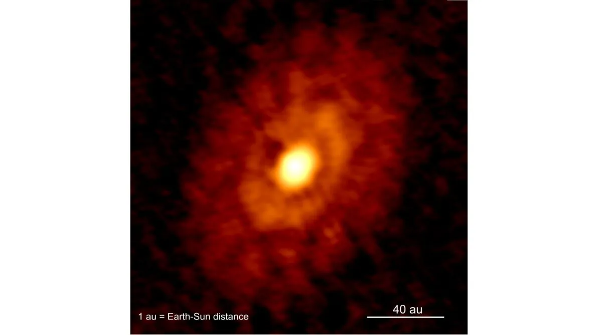 An ALMA image of the young planet-forming dust rings surrounding the IRS 63 protostar, which is younger than 500,000 years old. (MPE/D) Segura-Cox Data credit: ALMA (ESO/NAOJ/NRAO)